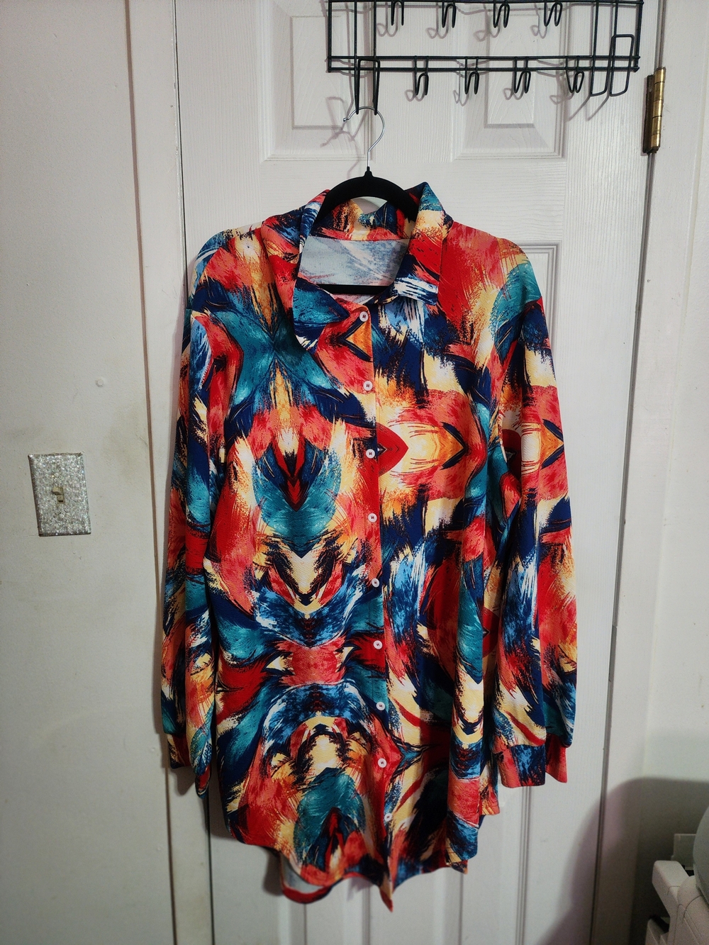 Vibrant Abstract Print Button-Up Shirt Dress